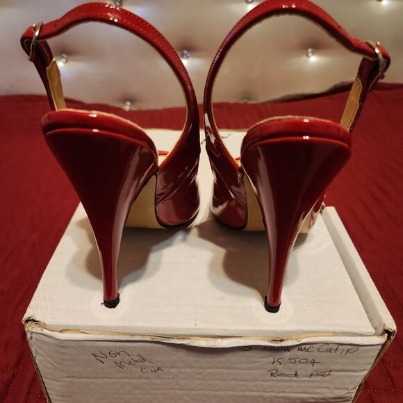 Women's size 7 Red Patent Open-Toe Slingback Pumps with 4.5" heel - Picture 4 of 5